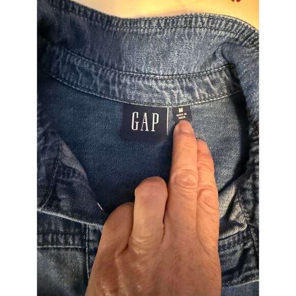 GAP Cotton Chambray Dress M Western Snap Cottagecore Cowgirl Style - Picture 2 of 10